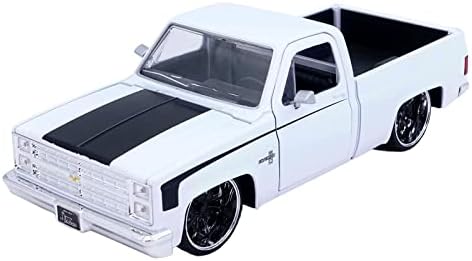 MiJo Exclusives Jada Toys 1:24 1985 Chevrolet C10 - White with Black Stripes - Just Trucks - 34317