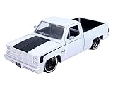 MiJo Exclusives Jada Toys 1:24 1985 Chevrolet C10 - White with Black Stripes - Just Trucks - 34317