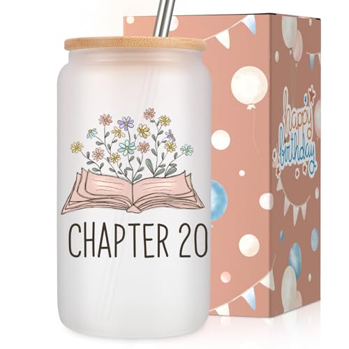 Coolife Chapter 20 Glass Cup, 20th Birthday Gifts for Women, Her, 20 Year Old Girl Gifts, Happy Twenty Bday, Unique Present Idea for 2006 Female Friend, Daughter, Granddaughter - 16 oz Coffee Tumbler