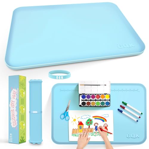 Silicone Art Mat for Crafts, 24" x 16" Painting Mat with Raised Sides to Stay Tidy, Paint Craft Mats for Clay, Resin, Slime, Jewelry-Making & Crafts Creation (Blue) by GQK - Used condition - US$19.44
