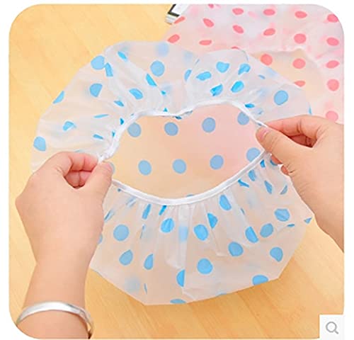Shuiniba Waterproof Eva Plastic Shower Cap, Large Dot Plastic Elastic Reusable Shower Caps For Beauty Salon, Family, Hotel, Travel 6 Pack - Blue, Pink, Yellow #TOP3
