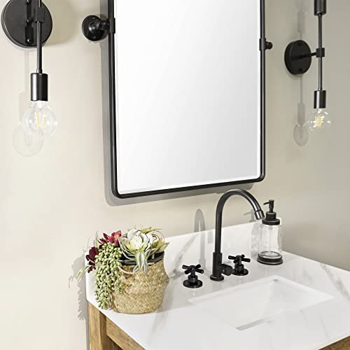 Image of Farmhouse Pivot Rectangle Bathroom Mirror Black Metal Framed Tilting Beveled Vanity Mirrors for Wall 20x30''