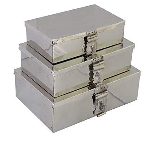 Image of Stainless Steel Storage Boxes,Cash Peti, Pooja Peti,Organizer, Vanity Box, Safe Locker Box Set of 3 pieces - 7 inch, 8 inch and 9 inch Storage Box (Steel)