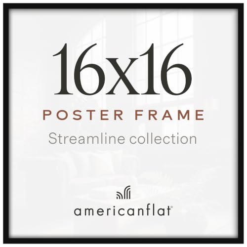 Americanflat 16x16 Picture Frame - Slim Molding - Black | Polished plexiglass front, sawtooth hangers included, secure turn-tab backing, fits photos, posters and art