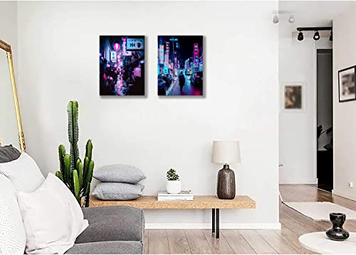 Uruzuo Set Of 2 Japanese Poster Tokyo Streets In The Night Sky Cool Cyberpunk Decor Japan Neon Canvas Wall Art Posters For Room Aesthetic Birthday Christmas Gifts 12X16 Inch Unframed, White #TOP4