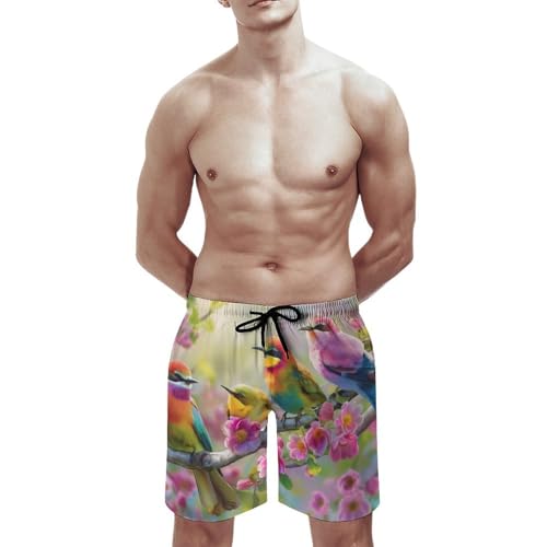 Maillots de bain pour hommes oiseaux mignons et branches fleurs aquarelle