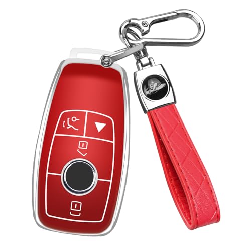Image of QBUC for Mercedes Benz Key Fob Cover with Keychain(Red)