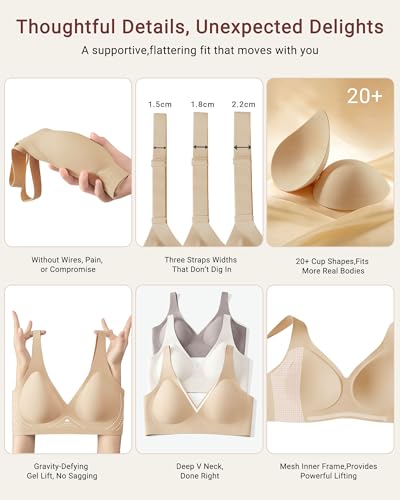 As Fairy Seamless Jelly Support Wireless Bra Deep V Push Up Bralette No-Show Invisible Bra for Daily Work(Semolina 42D) — view 5