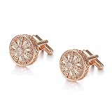 WYYDFDC Round Flower Cubic Zirconia CZ Crystal Cuff Links for Men in White Rose Gold Colors (Color :