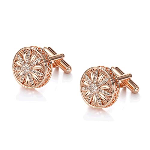 Round Flower Cubic Zirconia Cuff Links in Rose Gold #TOP22