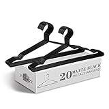 SYNHOZZ 16.5' Heavy Duty Matte Black Metal Hangers 20 Pack, Wire Black Clothes Hangers for Coat Suit, Shirts, Dress, Pants，Camisole Wedding Dress (Black, 20Pack)