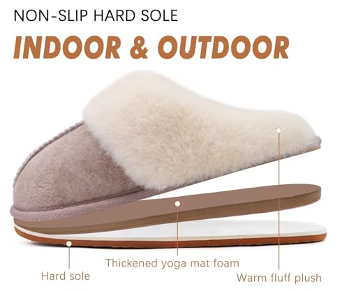 Image of KuaiLu Womens Cozy Memory Foam Slippers Ladies Fuzzy Faux Fur Lined Warm Arch Support House Shoes Slip on Comfy Winter Scuff Indoor Outdoor Rubber Hard Sole