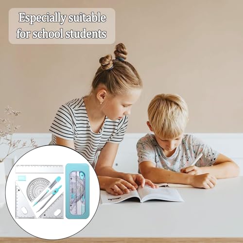 Fonyiunce Zirkel Set Geometrieset 7-Teili, Zirkel Set, Ein Komplettes Lernset, Federmäppchen mit Zirkel und Geodreieck, Schnellverstellzirkel Stream, für Schule, Büro, Uni, Zeichnen, Grundschule