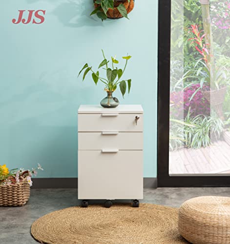 Jjs 3 Drawer Rolling Wood File Cabinet With Locks, Home Office Portable Vertical Mobile Wooden Storage Filing Cabinet For Letter Size, White #TOP3