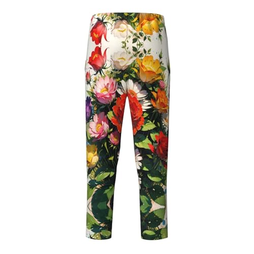 Pajama Pants Pajama Bottoms with Elastic Waistband Sleepwear Lounge Pants, Colorful Rose Flowers Sunflowers2