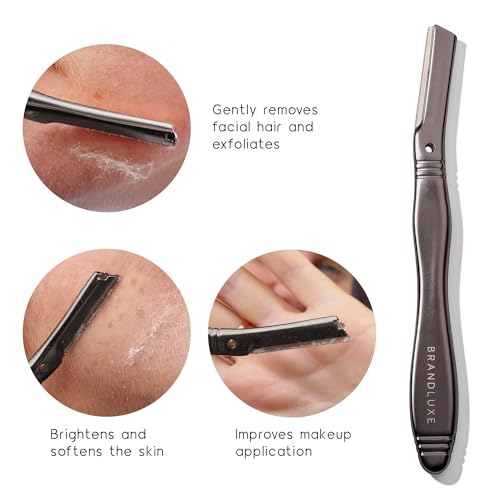 Brandluxe Dermaplaning Tool for Face, Eyebrow Shaping, Gentle Hair Removal and Exfoliation. Designed for Women, an eco-friendly design. Includes 3 Swedish stainless steel razor heads - Image 2