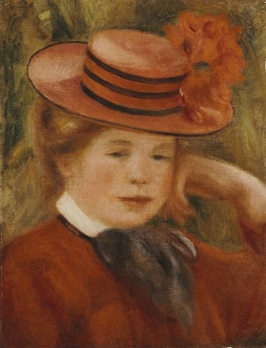 Affiche Toile Impression Renoir Portrait Jeune Fille au Chapeau Rouge 60x90cm