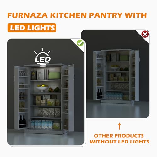 LED Kitchen Pantry Storage Cabinets - 50 Inch FreeStanding Food Cabinet, Buffet Cupboards with 2 Doors and Shelves Adjustable for Small Space in Dinning Room, Living Room, in Grey 6 LED Kitchen Pantry Storage Cabinets - 50 Inch FreeStanding Food Cabinet, Buffet Cupboards with 2 Doors and Shelves Adjustable for Small Space in Dinning Room, Living Room, in Grey - Image 4