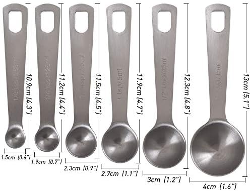 Newk 6 PCS Spoons, Stainless Steel Metal Kitchen Tools Set for Dry and Liquid Ingredients-1/8 TSP, 1/4 TSP, 1/2 TSP, 1 TSP , 1/2 Tbsp & 1 Tbsp