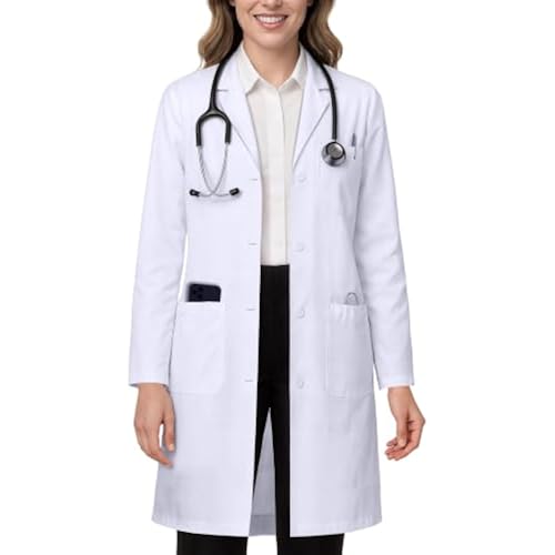 White Lab Coat for Women with Side-Slit Access and 3 Pockets for College
