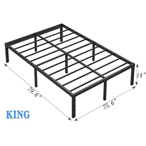 NEW JETO Metal Bed Frame,King Size Bed Frame with Storage Space,Heavy Duty Sturdy Mattress Foundation,Easy Assembly,No Box Spring Needed, Black,14 Inch,King, Bedroom Furniture by NEW JETO - Image 4