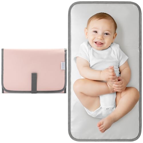 Comfy Cubs Baby Changing Pad Compact Size - Waterproof Diaper Changing Mat with Cushioned Pillow - Soft & Lightweight, Foldable Design for Travel - Stylish Design for Boys and Girls - Pink Blush