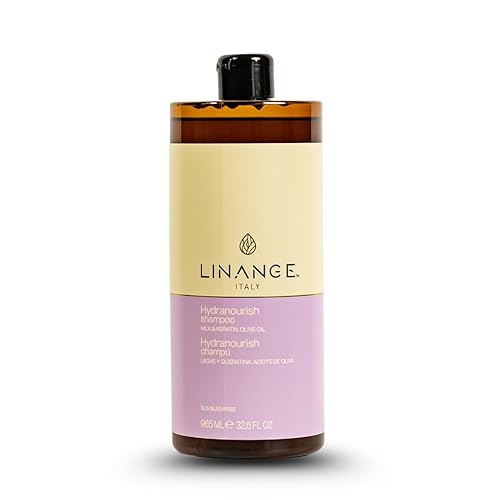 Linange Hydranourish Champú con leche, queratina y aceite de oliva - Champú hidratante y nutritivo para cabello seco y encrespado, 32.6 onzas