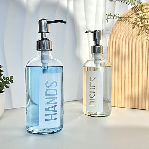 Jasai Modern Clear Glass Soap Dispenser With Printed Hands & Dishes, 18Oz Dish Soap Dispenser With Rustproof Stainless Steel Pump, Refillable Glass Hand Soap Dispenser For Kitchen(White) #TOP5