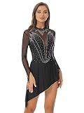 IEFIEL Vestido Manga Larga de Danza Ballet Para Mujer Vestido Encaje de Gimnasia Ritmica Maillot de Patinaje Artistico Disfraz Bailarina Mujer S Negro S