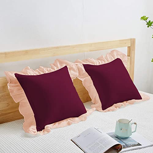 Image of YRM Bedding's Ruffle Beautiful Cushion Cover | Super Soft Elegant Premium Microfiber Frill Cushion Cover Set of 2 (20 inchx20 inch Inches) (Wine /Peach)