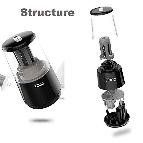 Tihoo Electric Pencil Sharpener,Helical Blade Pencil Sharpener Operated by USB & Battery,Pencil Sharpener with Auto Stop for 6-8mm No.2/Colored Pencils,Office Home Classroom Use ( Black)