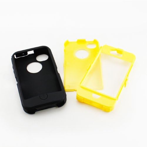 GEARONIC TM Black & Yellow Three Layer Silicone PC Case Cover Compatible with iPhone 4 4G 4S
