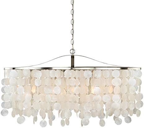 VAXCEL Elsa 5 Light Capiz Shell Chandelier, Kitchen Island Pendant Fixture, Satin Nickel Finish, Dimmable Ceiling Mounted Lighting