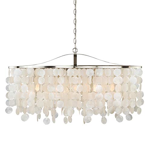 Coastal Capiz Shell 5L Linear Island Pendant Light - Elsa Nickel Chandelier