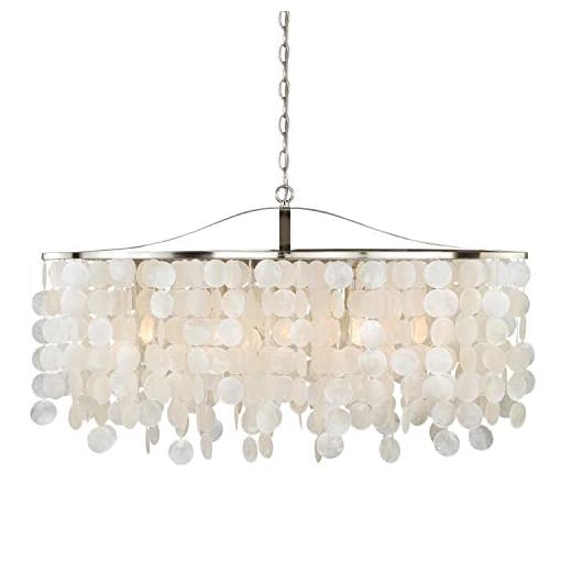 VAXCEL Elsa 5L Nickel Coastal Capiz Shell Linear Chandelier Island Pendant Light Fixture