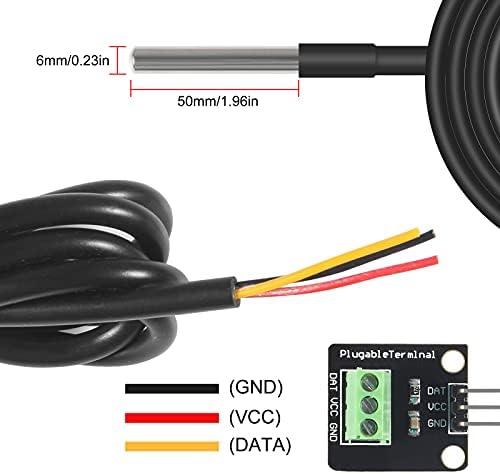 AITRIP 5PCS DS18B20 Temperature Sensor Module Kit Waterproof 100CM Digital Sensor Cable Stainless Steel Probe Terminal Adapter For ArduinoRaspberry Pi