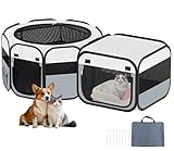 Vikua Portable Pet Cat Playpen, Foldable Dog Playpen for Indoor and Outdoor Use, Two in One Pet Playpen for Puppies Medium-Sized Dogs Kittens Travel Camping Use, Cat Tent & Houses