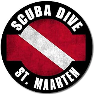 Round Distressed Scuba Dive St. Maarten Sticker (Diving Diver Sint Island)