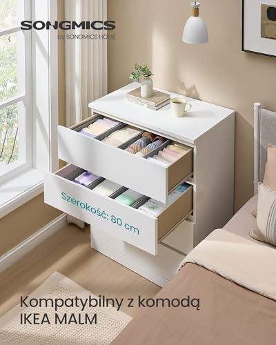 SONGMICS Zestaw 4 organizerów na bieliznę, organizer do szuflady do komód IKEA HEMNES i MALM, bez przegródek, składany organizer do szafy, 40 x 16 x 10 cm na skarpetki, gołębi szary RUS012G01