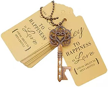 Aotoer 50Pcs Antique Key Bottle Opener Wedding Favors, Vintage Skeleton Key Bottle Opener Wedding Party Favor Souvenir Gift for Guests with Escort Card Tag and Key Chains