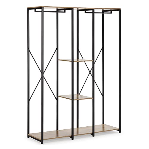 HOMN LIVING Armario vestidor Jana 3 estantes 2 Barras, Color Roble/Negro, 120 cm (Ancho) 40,4 cm (Profundo) 167 cm (Altura)