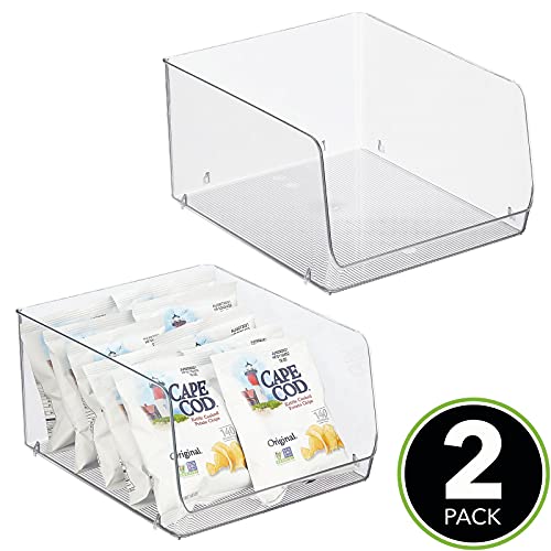 Mdesign Wide Stackable Plastic Food Storage Organizer Bin Basket With Open Front For Household Kitchen Cabinets, Pantry, Offices, Closets, Bedrooms, Bathrooms - 10.2" Wide, 2 Pack - Clear #TOP1