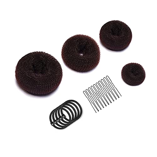Asltw 34 Pieces Hair Bun Shaper Set, Donut Bun Maker, Hair Ring Style Bun Maker Set for Making DIY Hair Styles, Sock buns Black Magic Hair Twist Styling Accessories for Girls or Women (Brown)