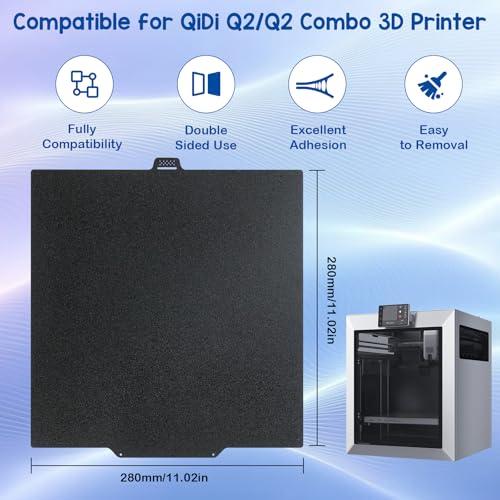 Nssnlur Texured PEI Build Plate für QIDI Q2 Q2C 280x280mm, Double Sided PEI Druckplatte Flexible PEI Platte für QIDI Q2, Q2 Combo, Q2C 3D Drucker Platfformen