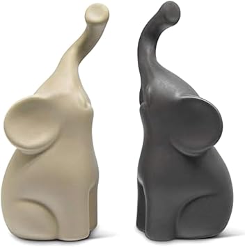 Loving Pair of Elephants in Beige & Grey Figurine As A Set Decoration Figure - Ornament