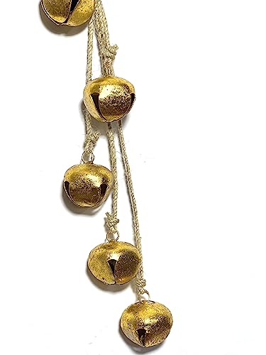 Bellshub Gold Foiled Set Of 5 Harmony Jingle Bells Vintage Handmade Christmas Hanging Décor Bells On Rope (Cluster Bell's) (Garland) #TOP3