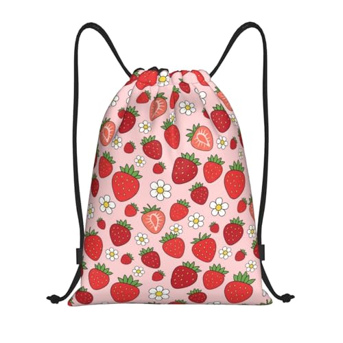 ZLKYSBU Strawberry Drawstring Backpack,Fashion Drawstring Bag Cute Beach Sack Bags For Gym Shopping Sport Yoga