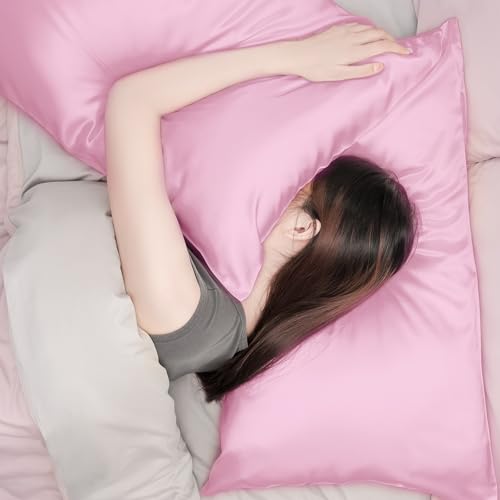 EXQ Home Silky Satin Pillowcase for Hair and Skin,Soft Cooling Pillow Cases Queen Size Set of 2 Satin Pillow Case with Envelope Closure Pink - Thumbnail 4