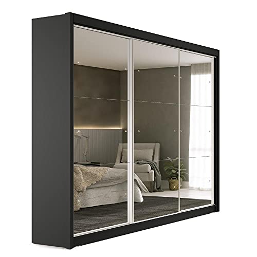 Guarda Roupa Casal Espelhado 3 Portas com Espelho 4 Gavetas 188,5cm Viena Yescasa Preto
