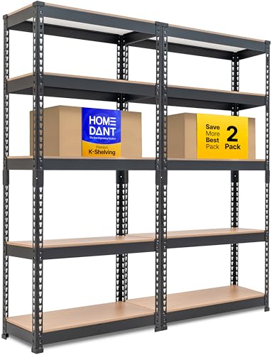 HOMEDANT 5 Tier Storage Shelves Adjustable Laminated Boltless Garage Metal Shelving Unit Heavy Duty Utility Rack Shelf Warehouse Pantry Closet Kitchen (2, (S) 28